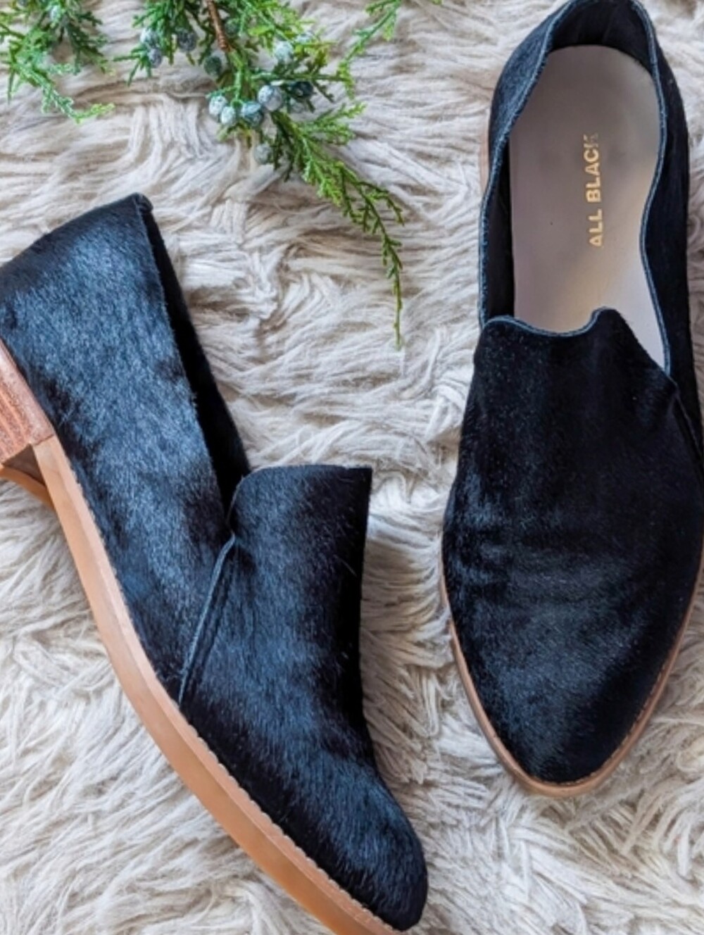 Anthropologie All Black Calf Hair Loafers
